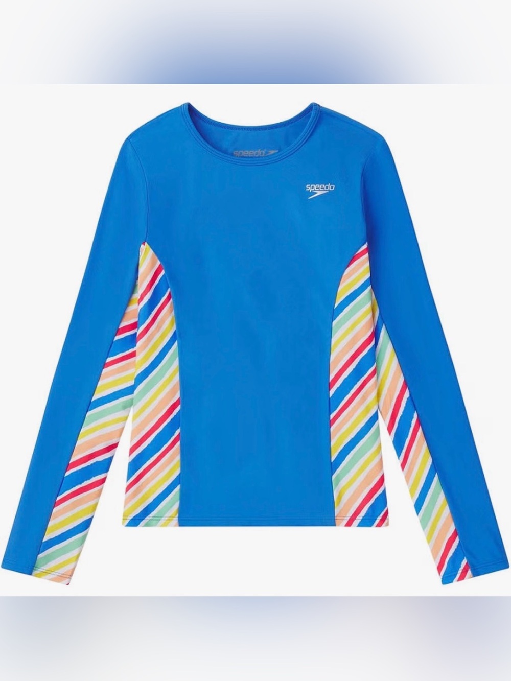 Speedo Girls' Long Sleeve Printed Splice Rashguard, Large, NWT